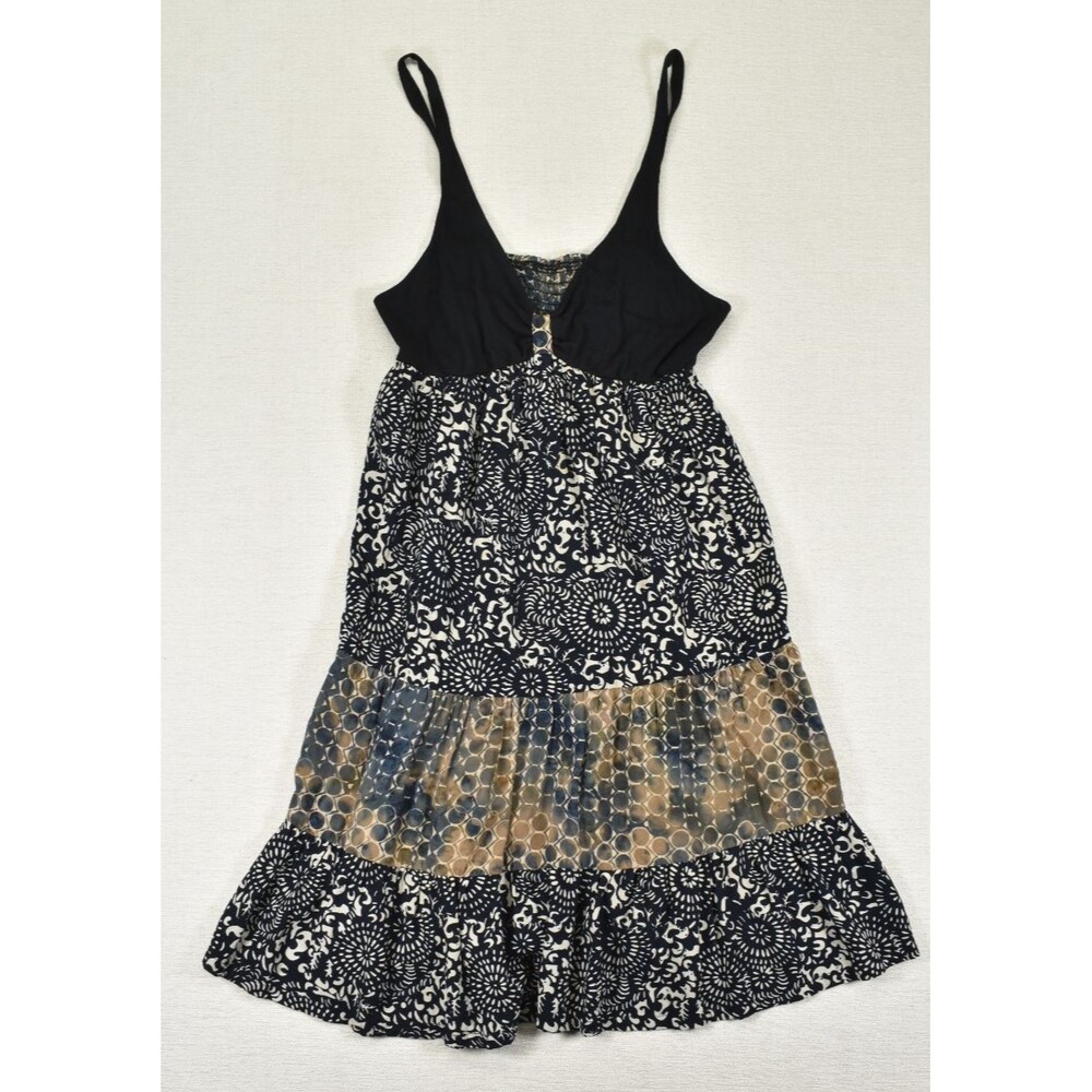Santiki Tiered Midi Dress Women's Size M Floral Print Black Brown Bohemian Fairy